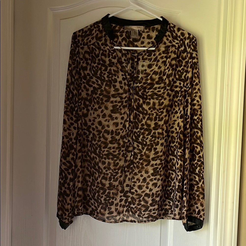 Forever 21 Brown Leopard Print Sheer Blouse